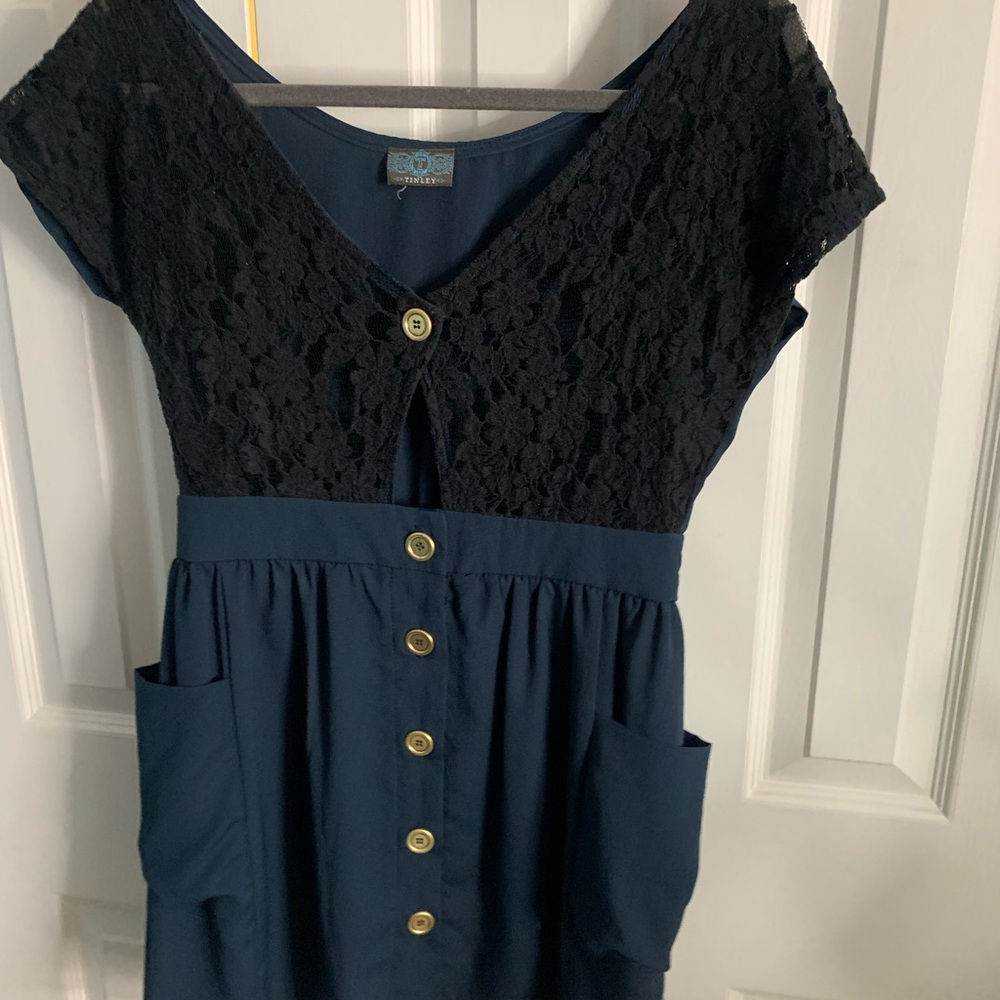 Tinley Black Lace and Blue Button-Down Dress